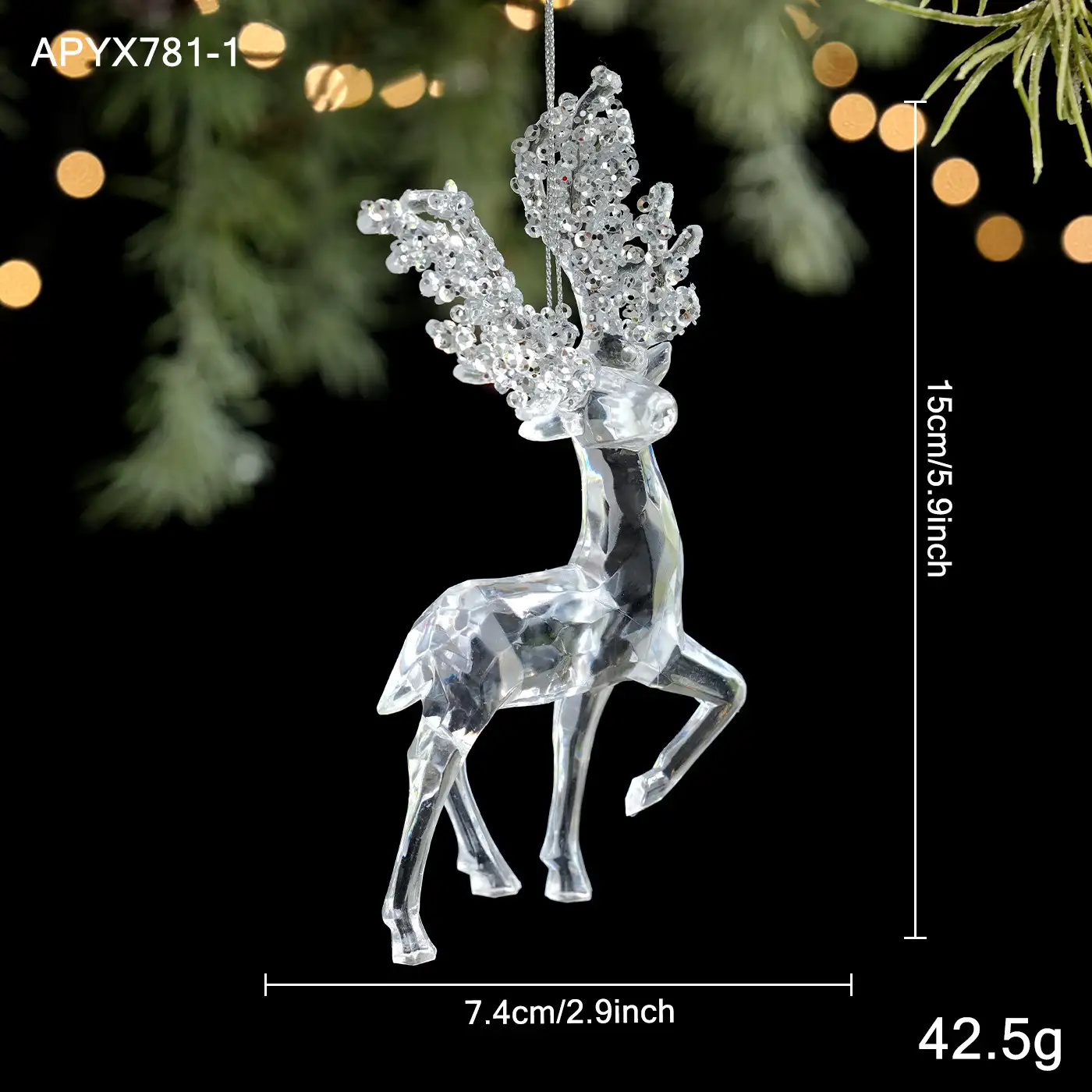 Transparent Acrylic Christmas Reindeer Hanging Ornament