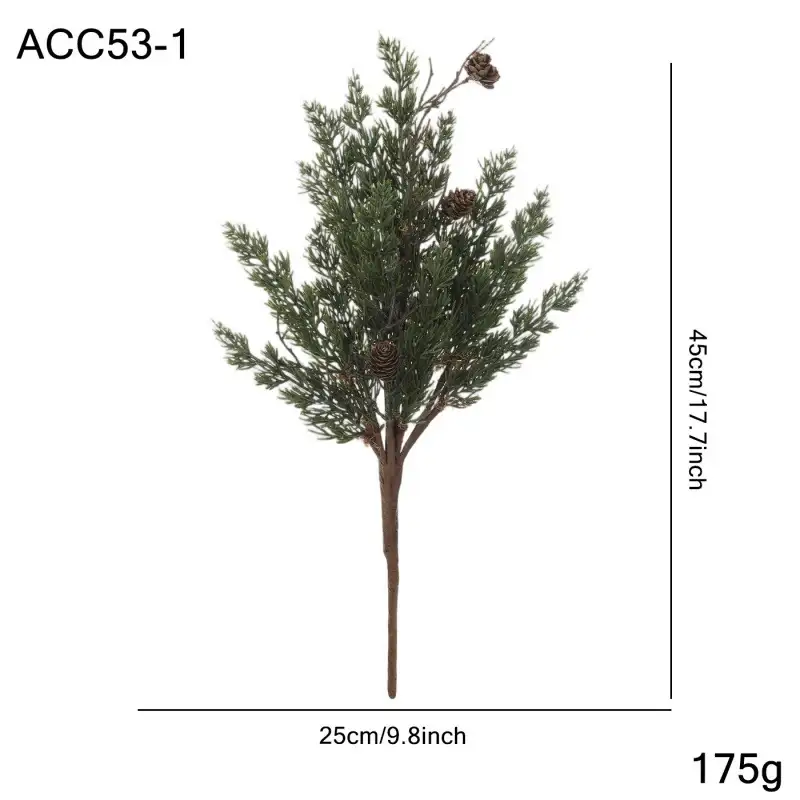 Artificial cedar branch decoration with red berries and pine cones