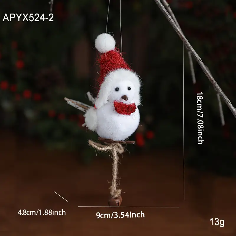 Realistic foam and wool-felt small bird Christmas hanging ornament with red scarf and hat