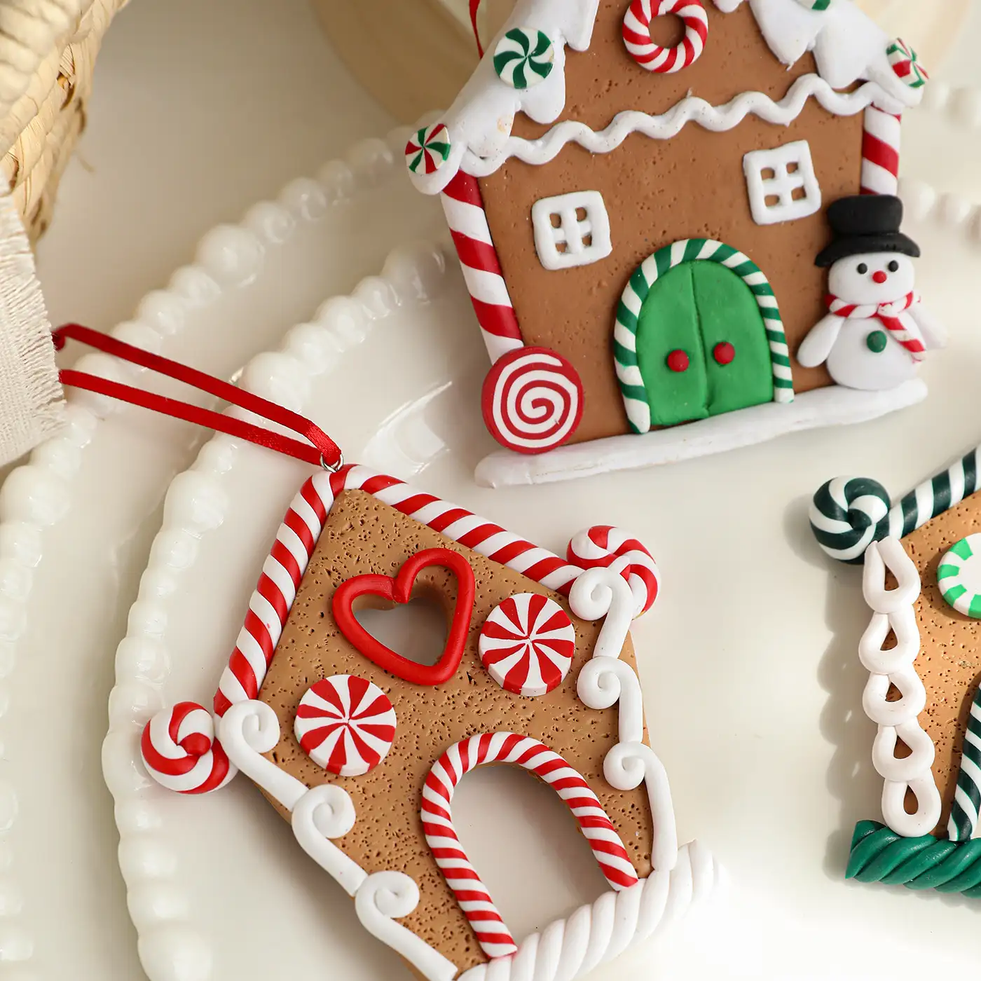 Vintage Cute Polymer Clay Gingerbread House Christmas Ornament