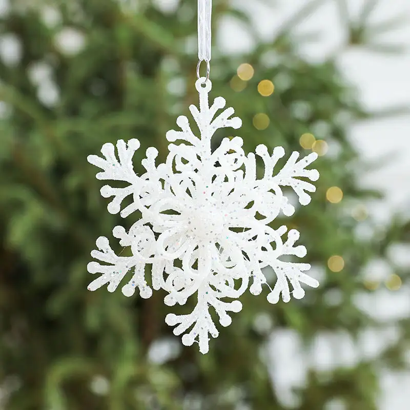 白色立體雪花五角星聖誕樹掛件