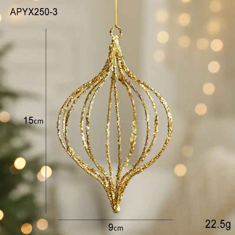 Gold Glitter Novelty-Shaped Christmas Ball Hanging Ornaments Holiday Decoration