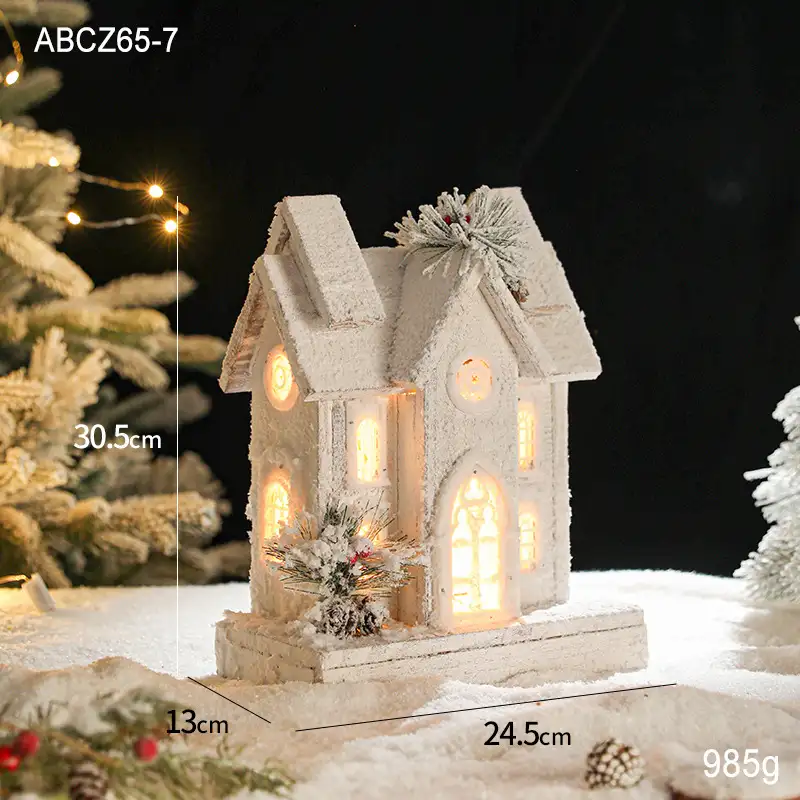 木質發光聖誕雪景小屋擺件