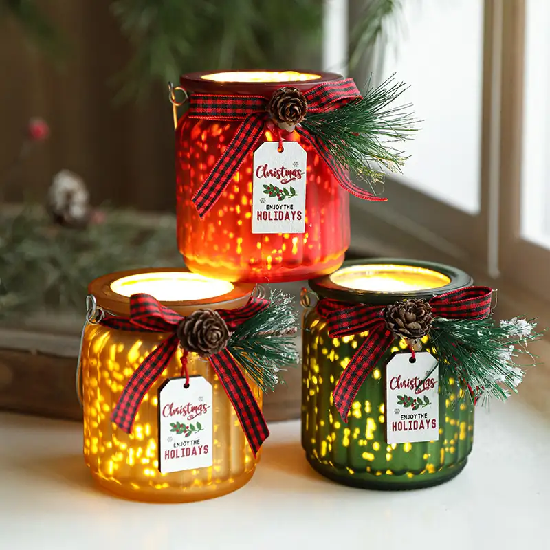 Christmas light-up glass electronic candle holder ornament