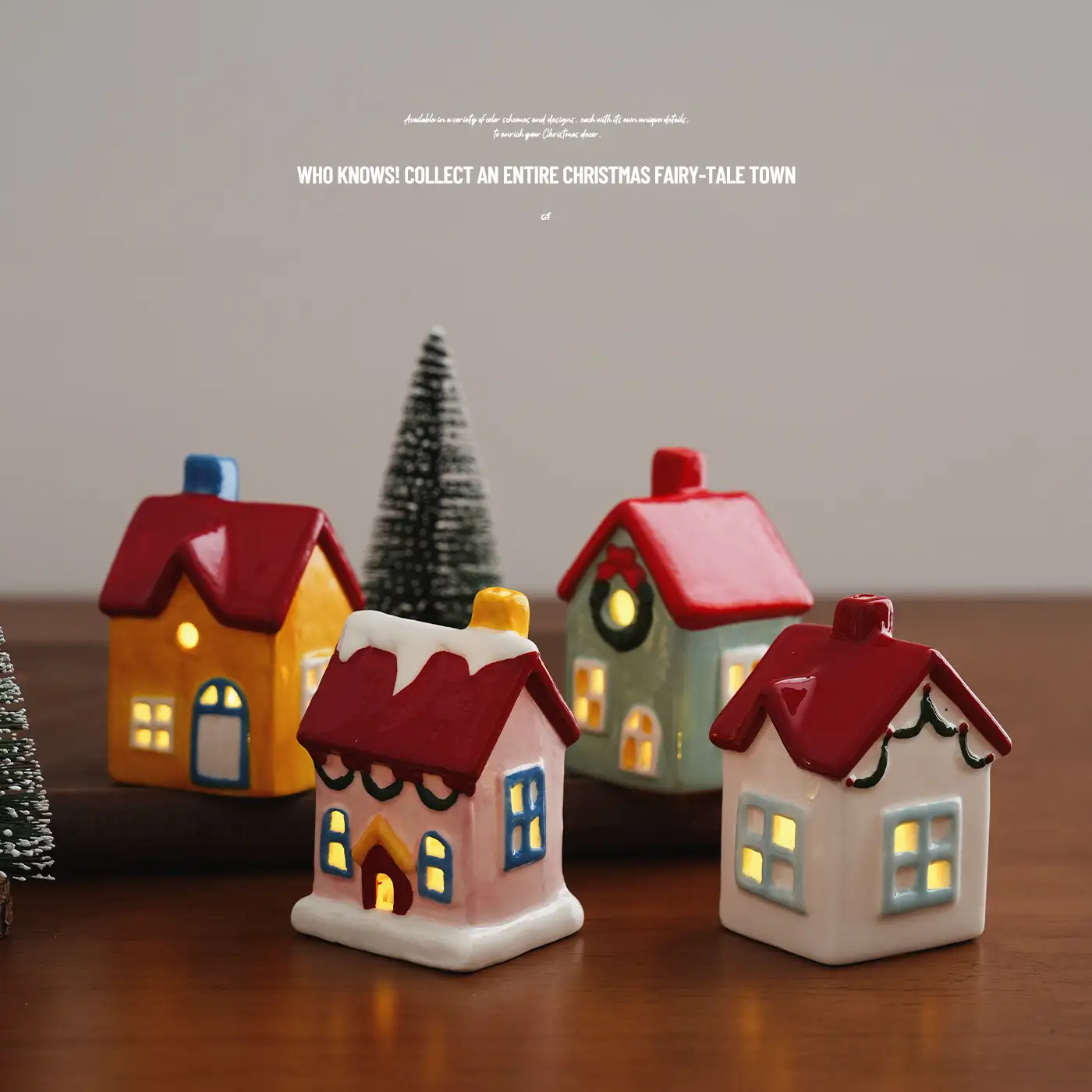 Christmas Ceramic Cottage Ornament with Window, Chimney and Wreath
