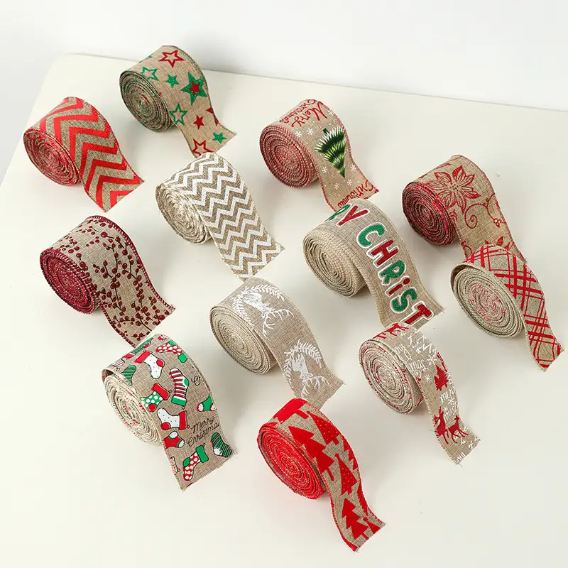Handmade Faux Linen Christmas Bow Ribbon Decoration