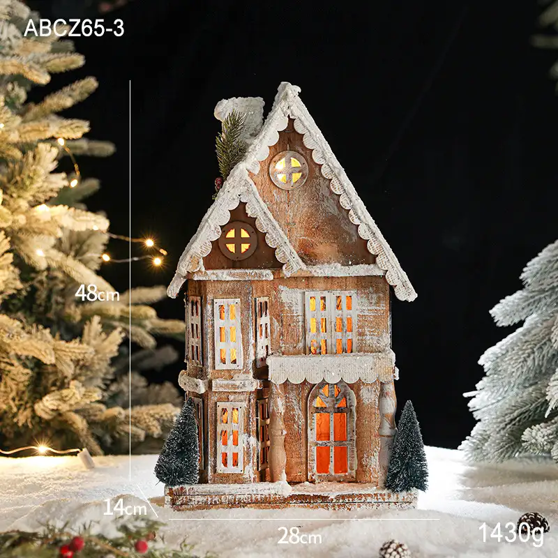 木質發光聖誕雪景小屋擺件