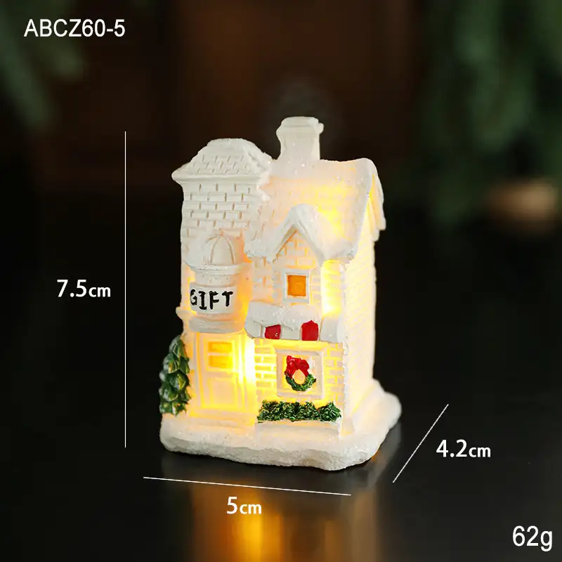 白色發光樹脂聖誕小屋桌面擺件
