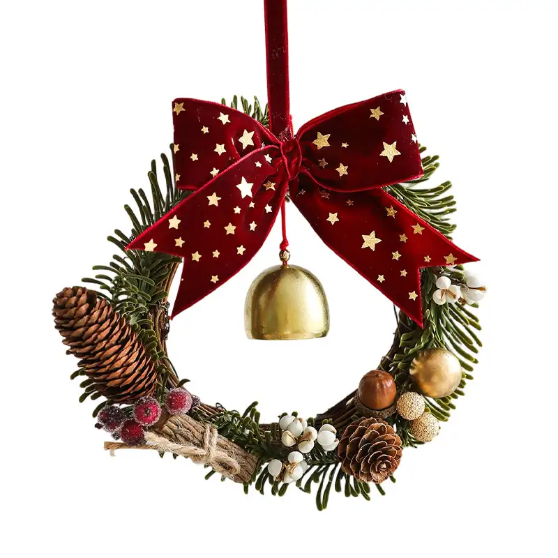 聖誕樹用絲絨蝴蝶結鈴鐺掛件