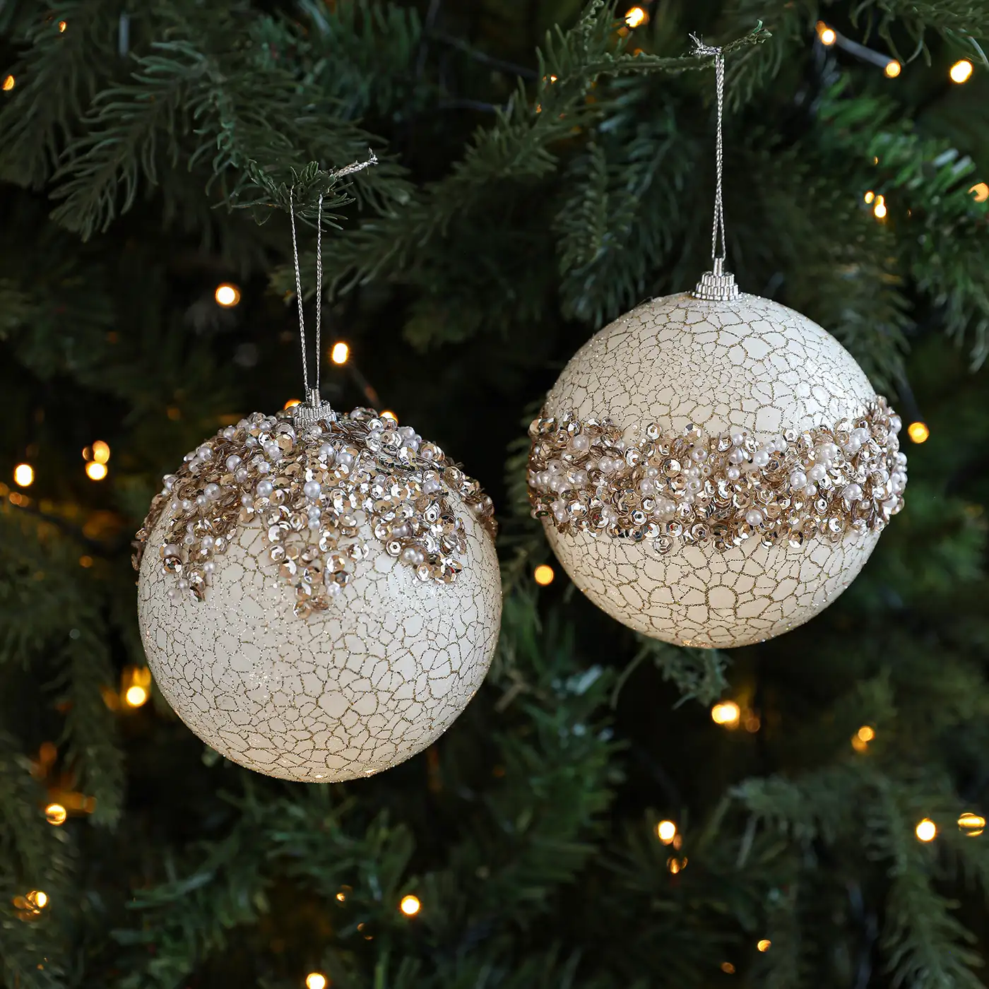 Gold Glitter Sequin Crackled Foam Christmas Ball Ornament