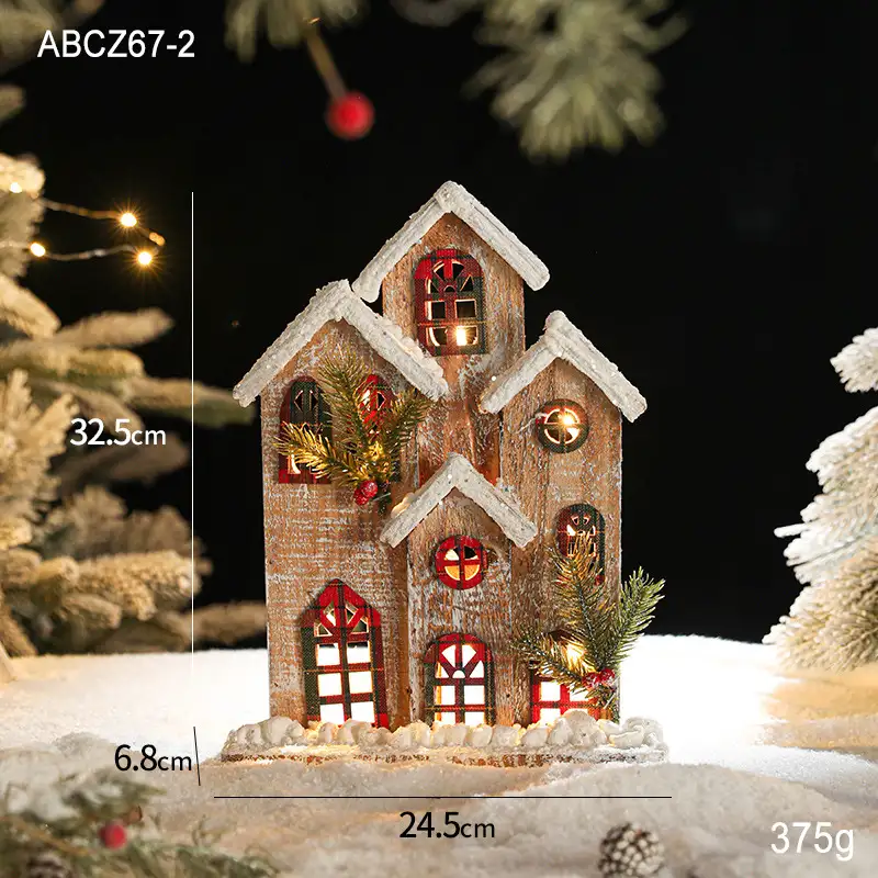 木質發光聖誕雪景小屋擺件
