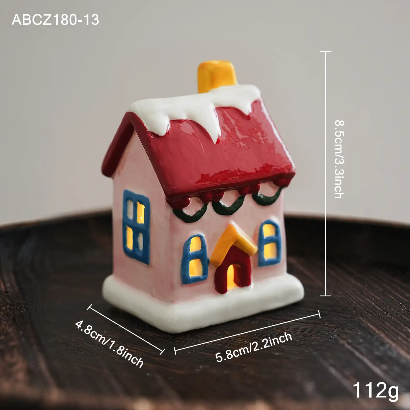 Christmas Ceramic Cottage Ornament with Window, Chimney and Wreath