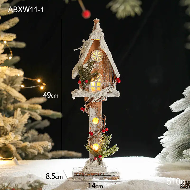 木質發光聖誕雪景小屋擺件