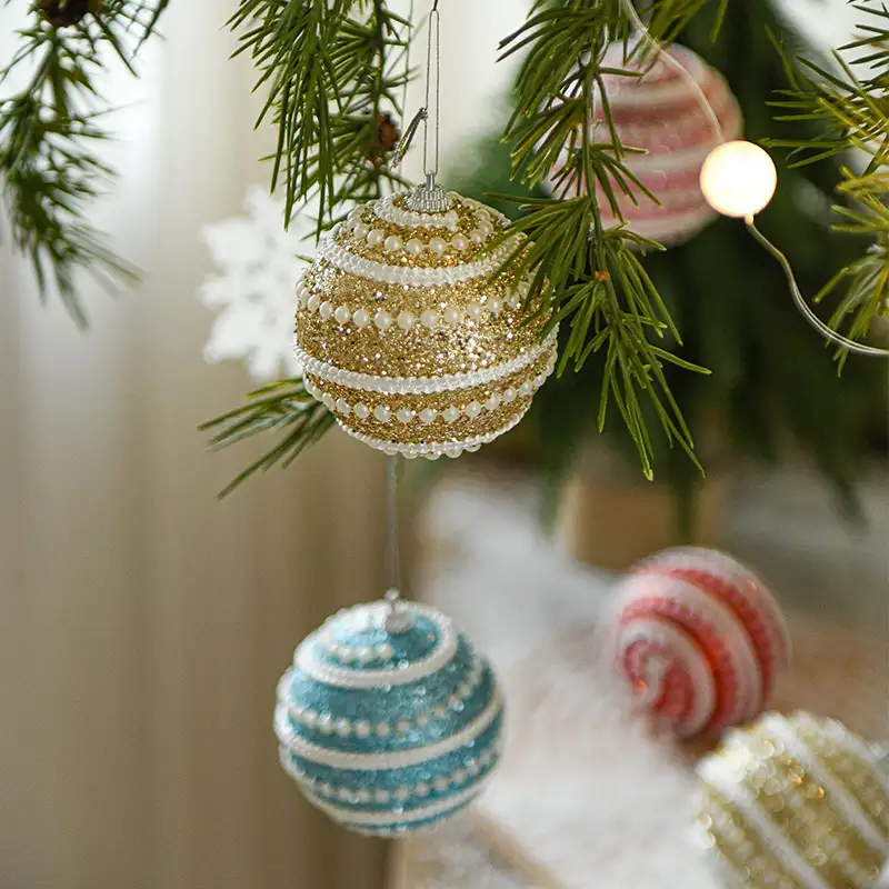 Premium Pearl-Ribbed Hand-Painted Christmas Ball Ornament