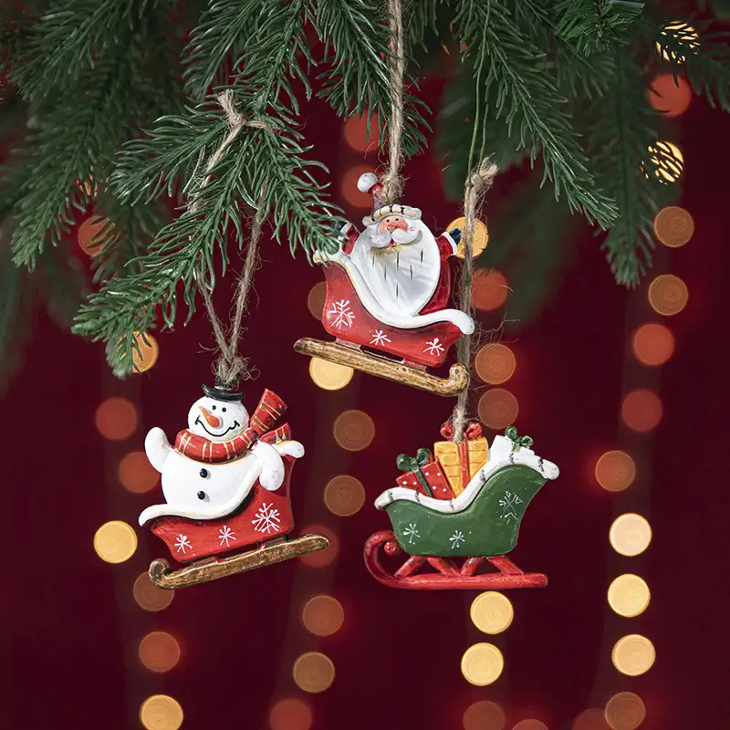Colorful Vintage Resin Sleigh Christmas Ornament