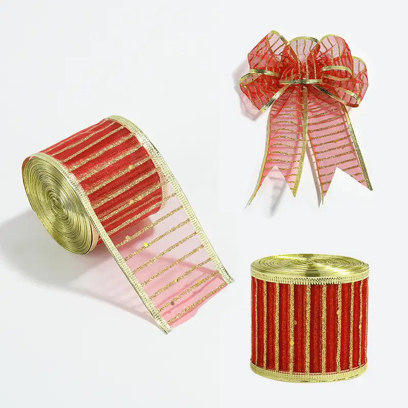 紗底金粉亮片聖誕絲帶200cm