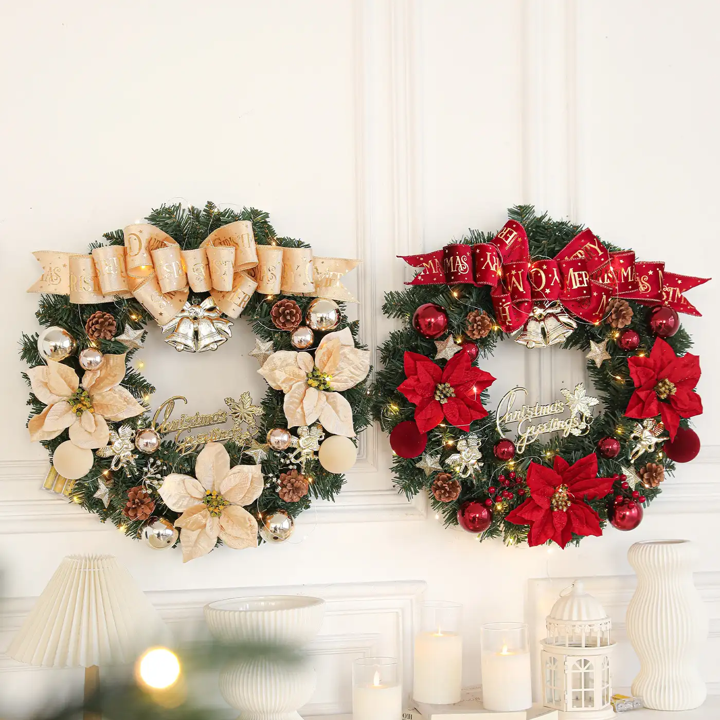 High-density lighted Christmas wreath for door, window and wall hanging decoration
