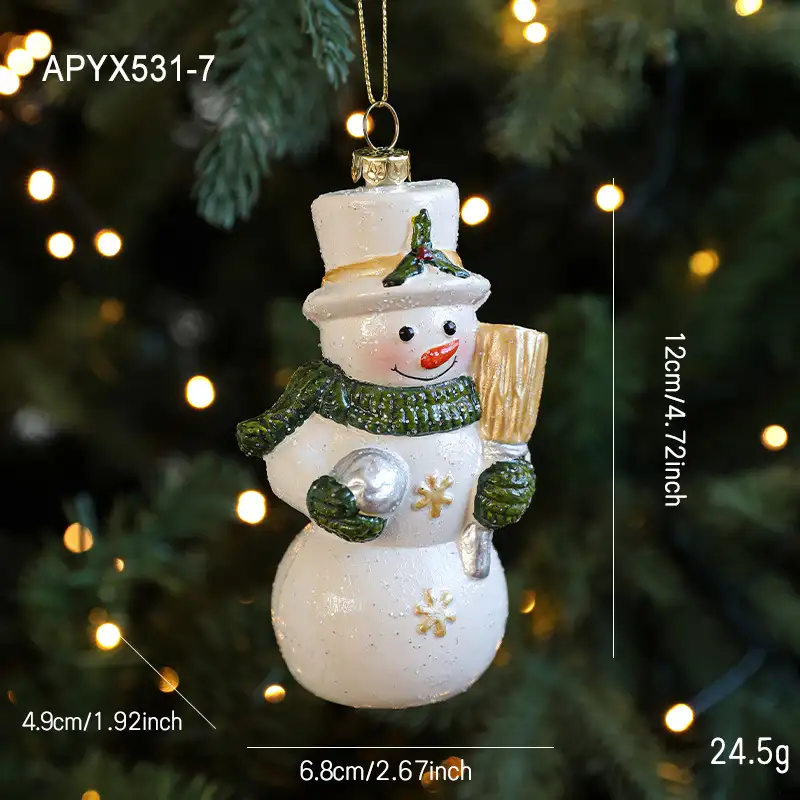 White and green snowflake Santa plastic hanging ornament