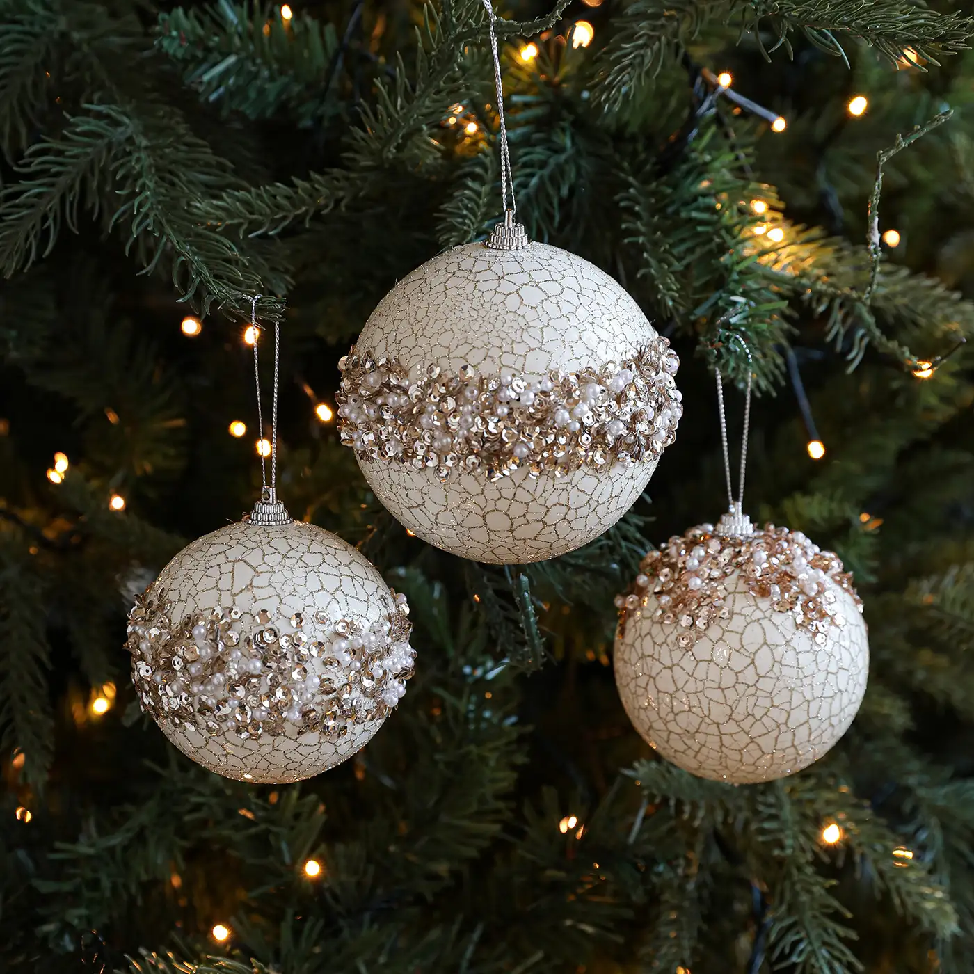 Gold Glitter Sequin Crackled Foam Christmas Ball Ornament
