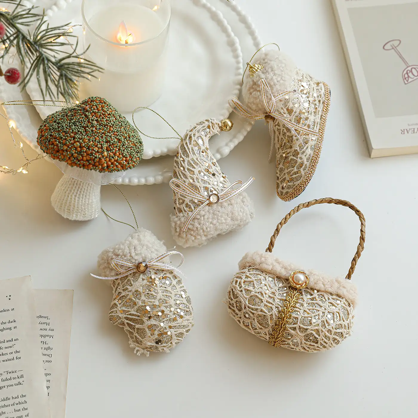Champagne-Colored Pearl Foam Christmas Hanging Ornament