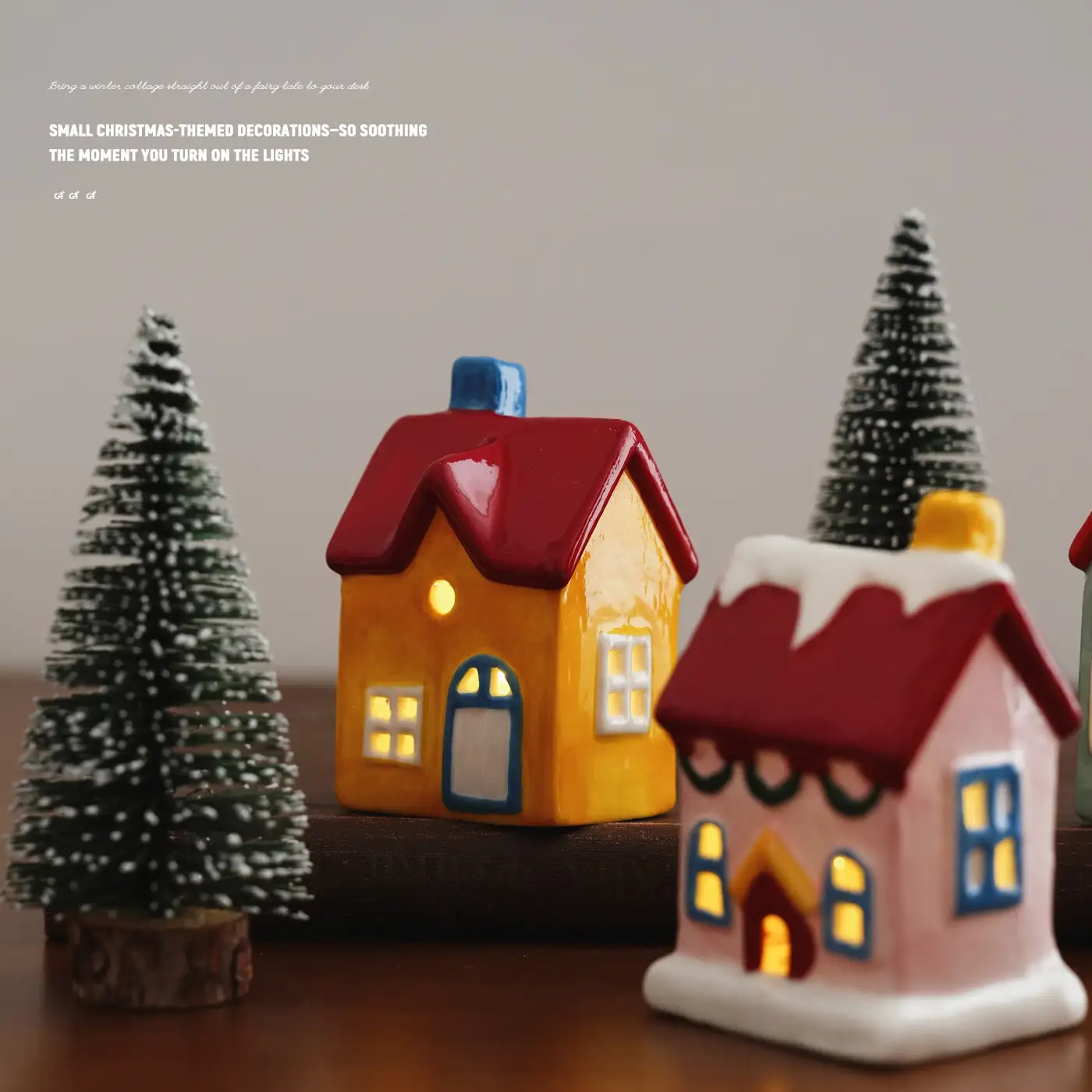 Christmas Ceramic Cottage Ornament with Window, Chimney and Wreath