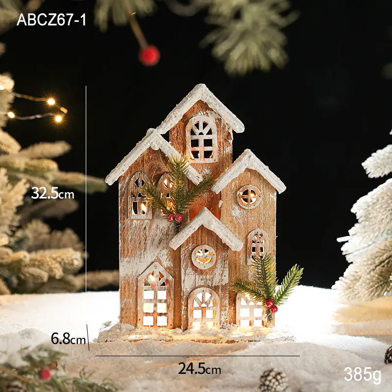 木質發光聖誕雪景小屋擺件
