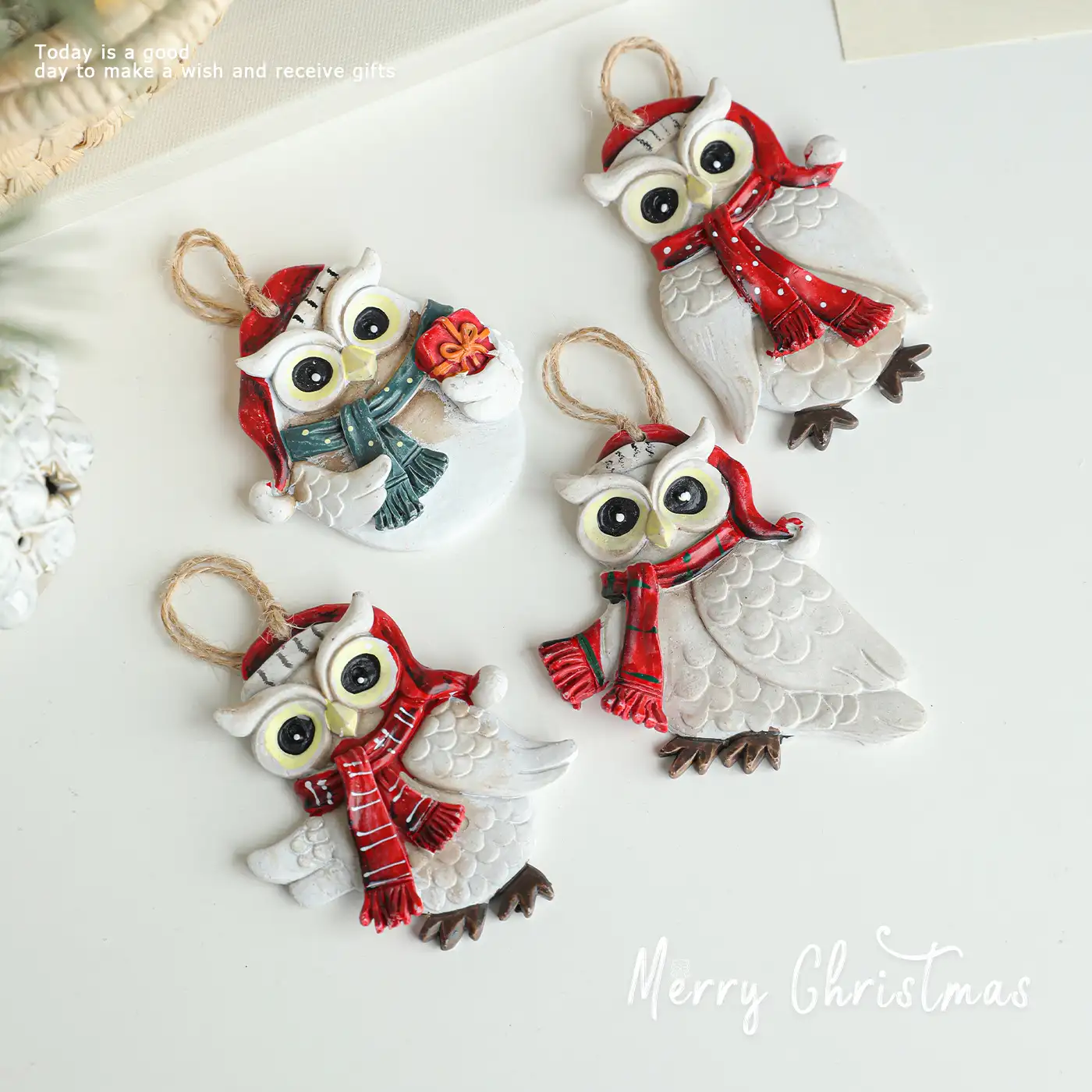 Vintage Colorful Resin Owl Christmas Hanging Ornament
