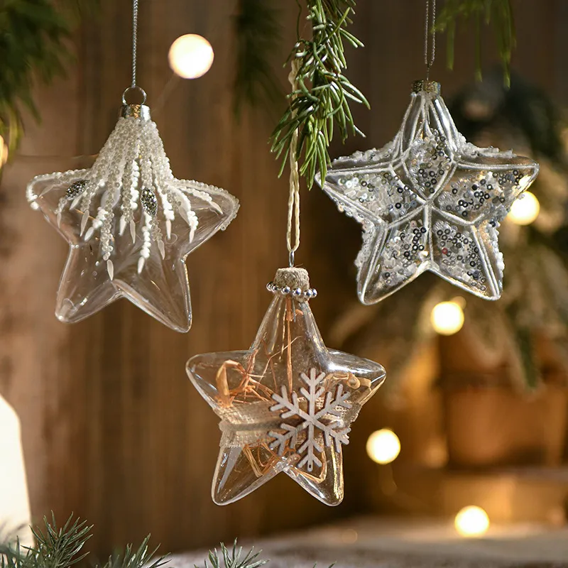 Transparent Glass White Rhinestone and Sequin Christmas Hanging Ball