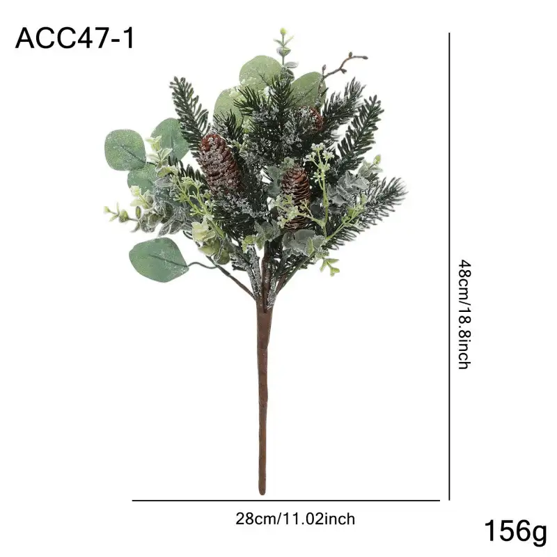 Artificial cedar branch decoration with red berries and pine cones