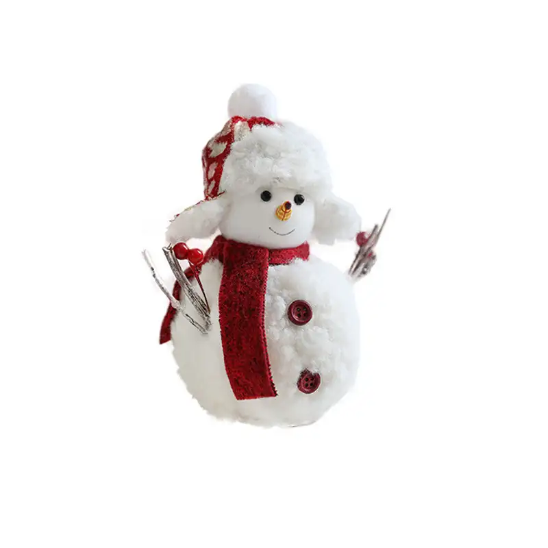 可愛聖誕毛絨雪人桌面擺飾（紅圍巾）