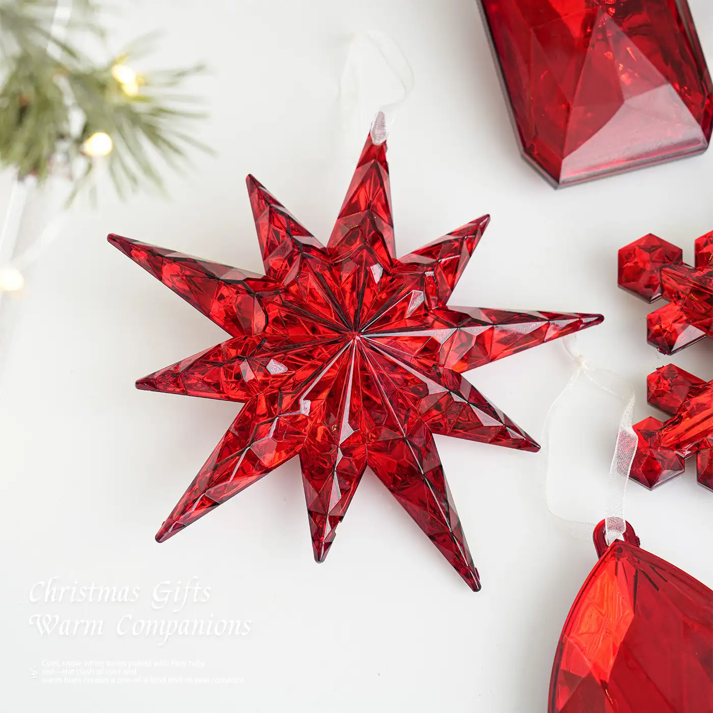 Red transparent snowflake Christmas hanging ornament