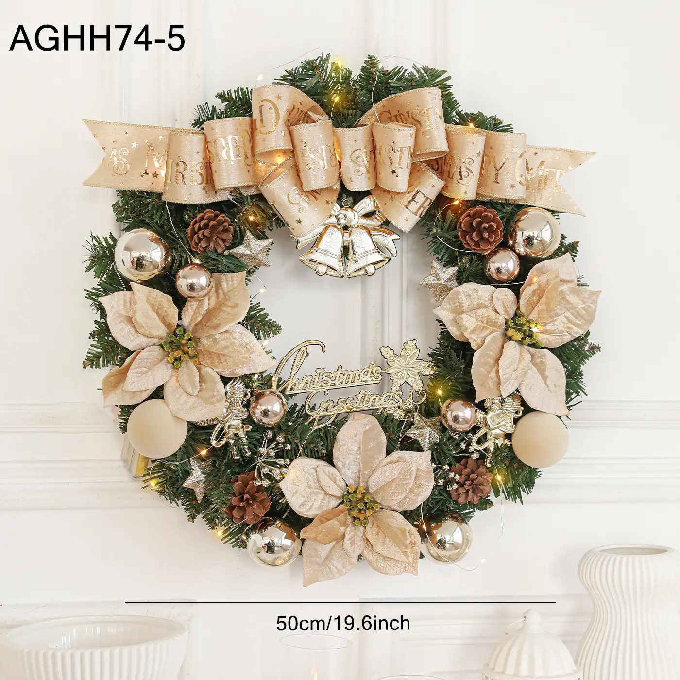 High-density lighted Christmas wreath for door, window and wall hanging decoration