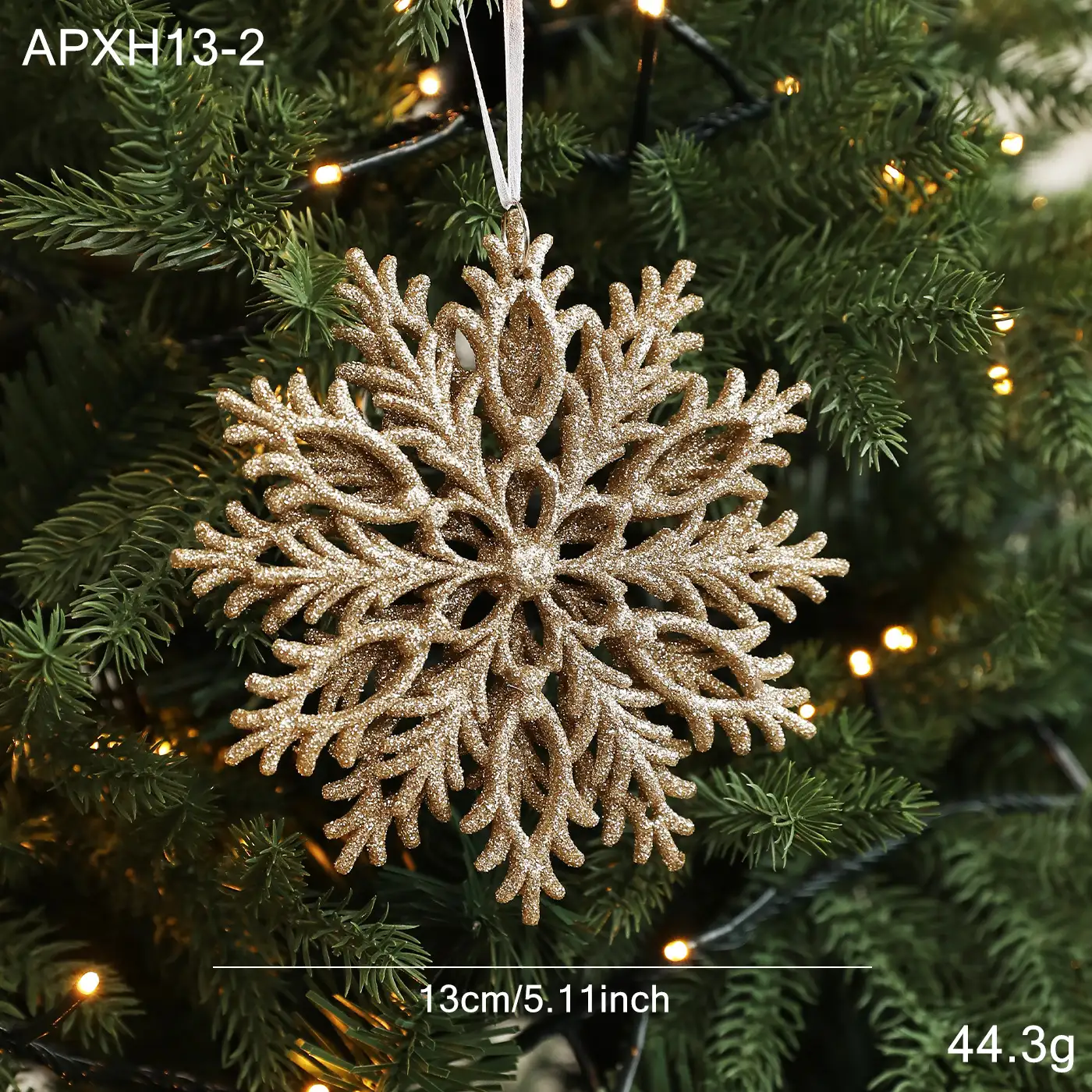 Double-sided gold-glitter 3D openwork snowflake Christmas tree ornament
