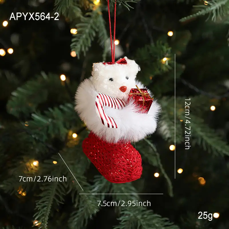 Plush Teddy Bear Red and White Boots Christmas Ornament