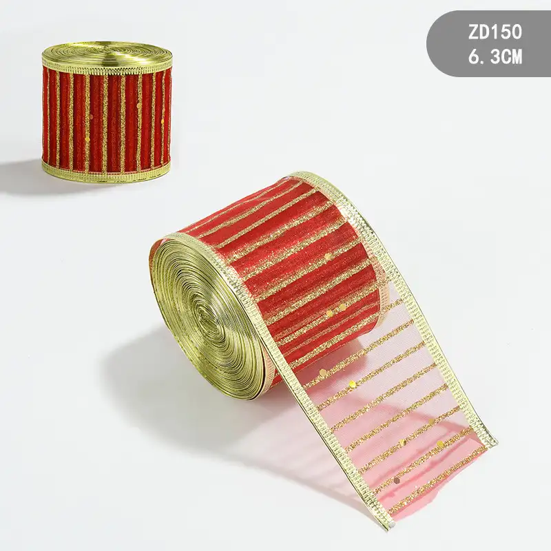 紗底金粉亮片聖誕絲帶200cm