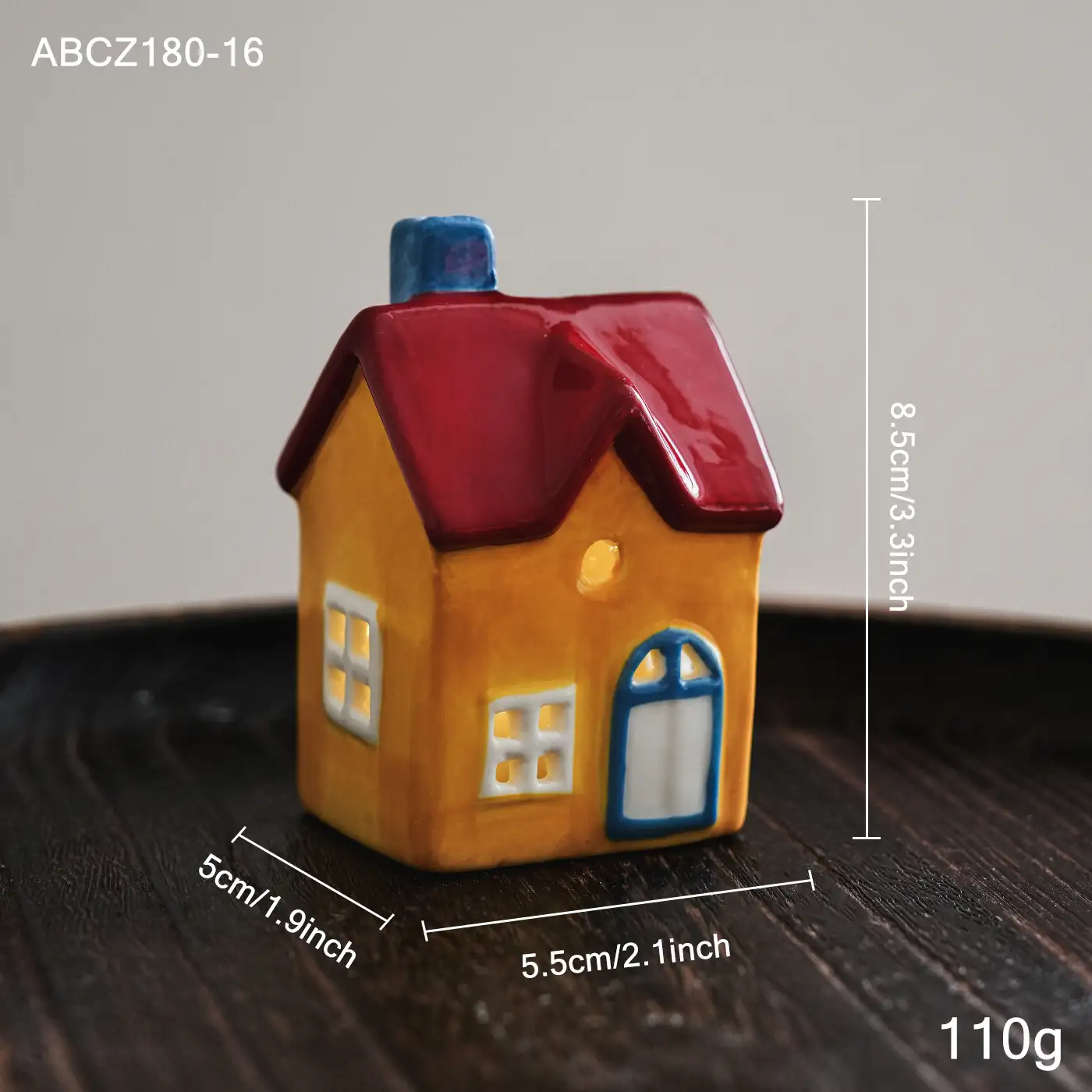 Christmas Ceramic Cottage Ornament with Window, Chimney and Wreath