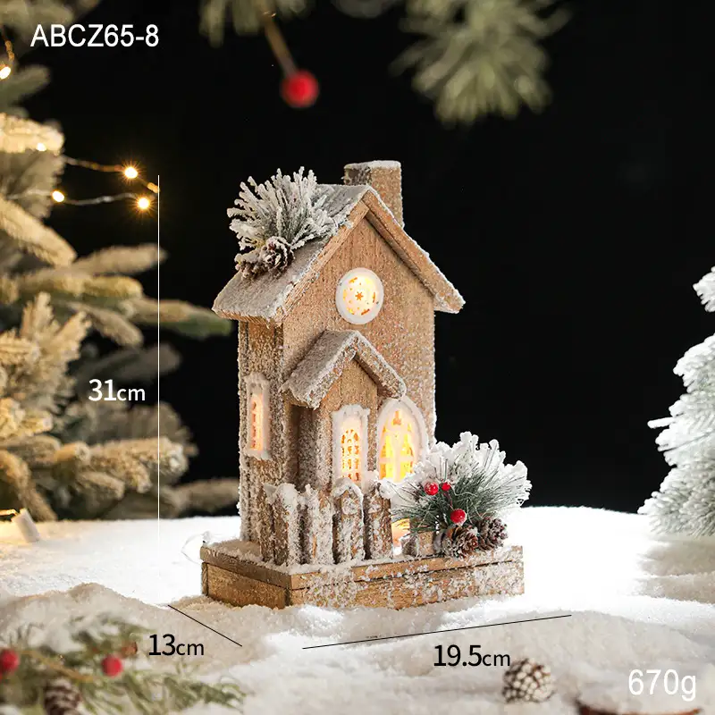 木質發光聖誕雪景小屋擺件