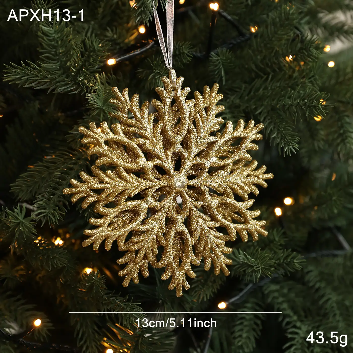 Double-sided gold-glitter 3D openwork snowflake Christmas tree ornament