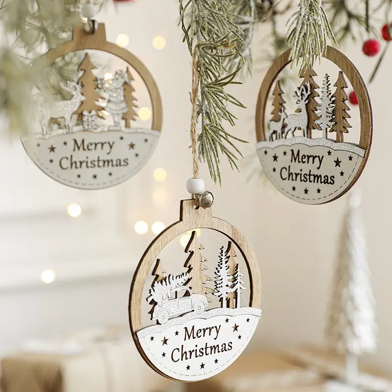 Natural Wood Color Irregular Christmas Tree Ornaments