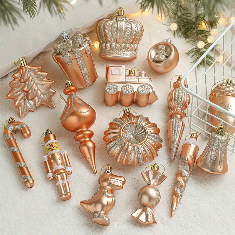 Champagne-Colored Assorted-Shaped Christmas Hanging Ornaments, Multi-Pack