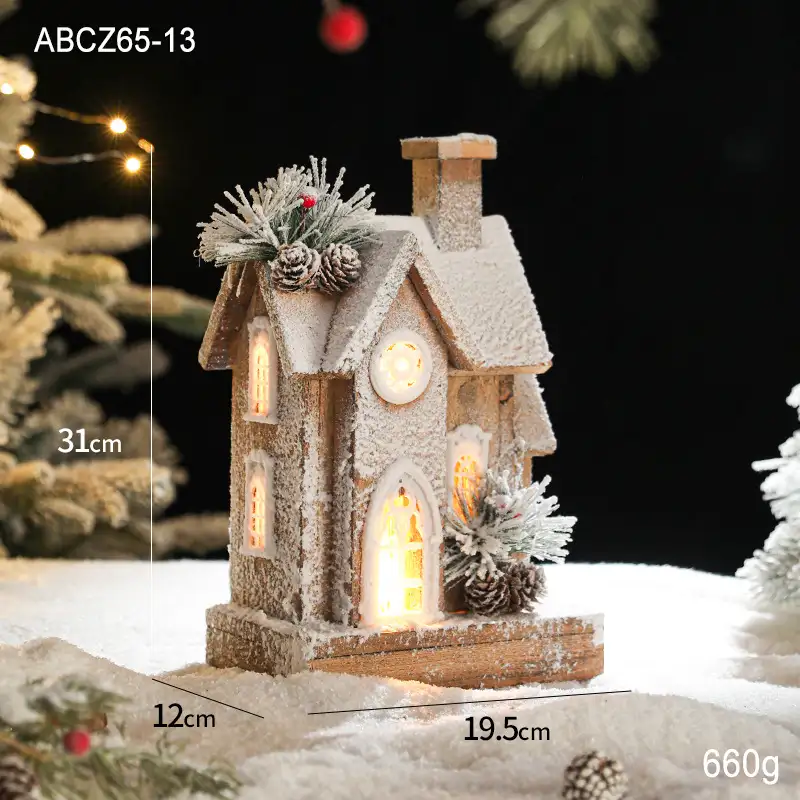 木質發光聖誕雪景小屋擺件