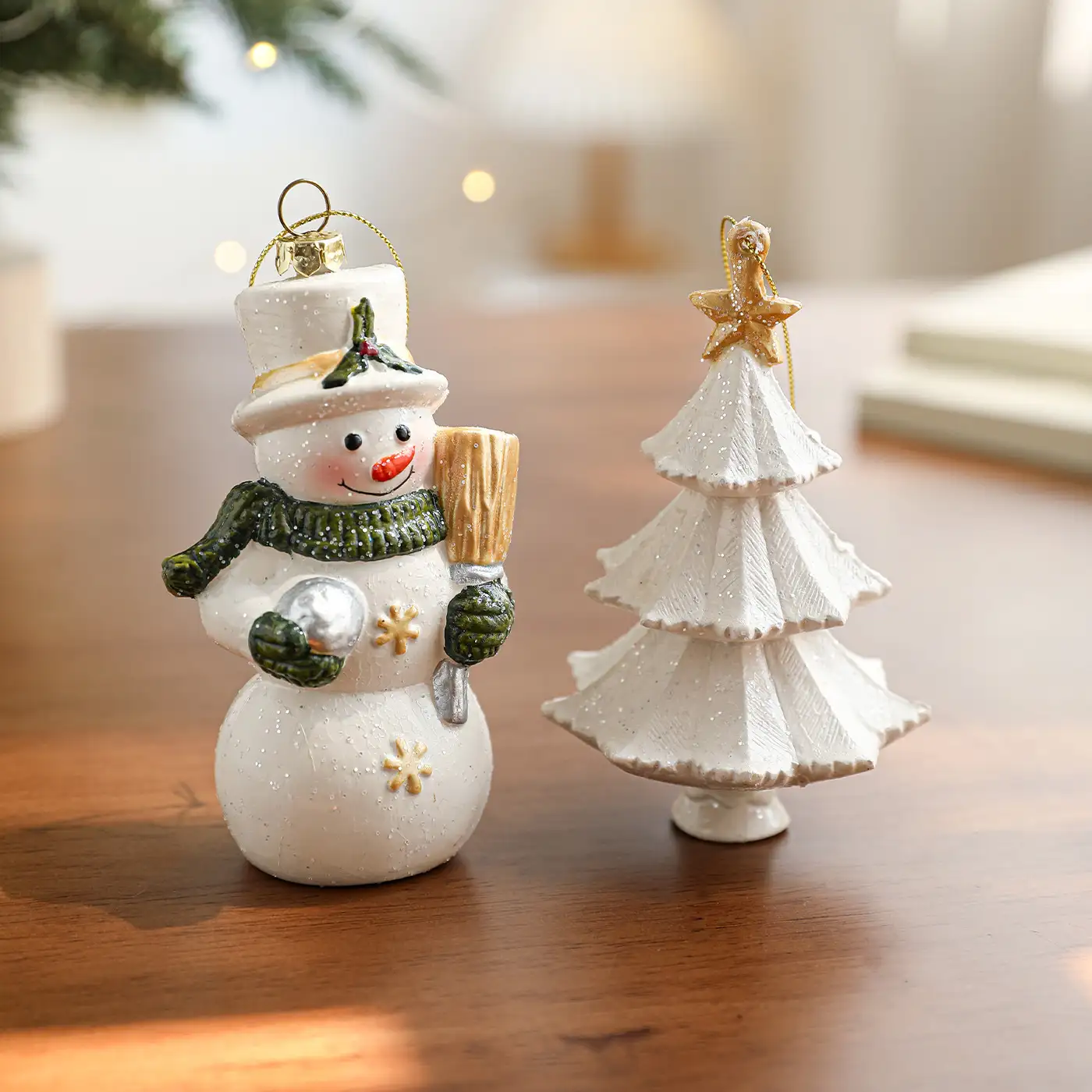 White and green snowflake Santa plastic hanging ornament
