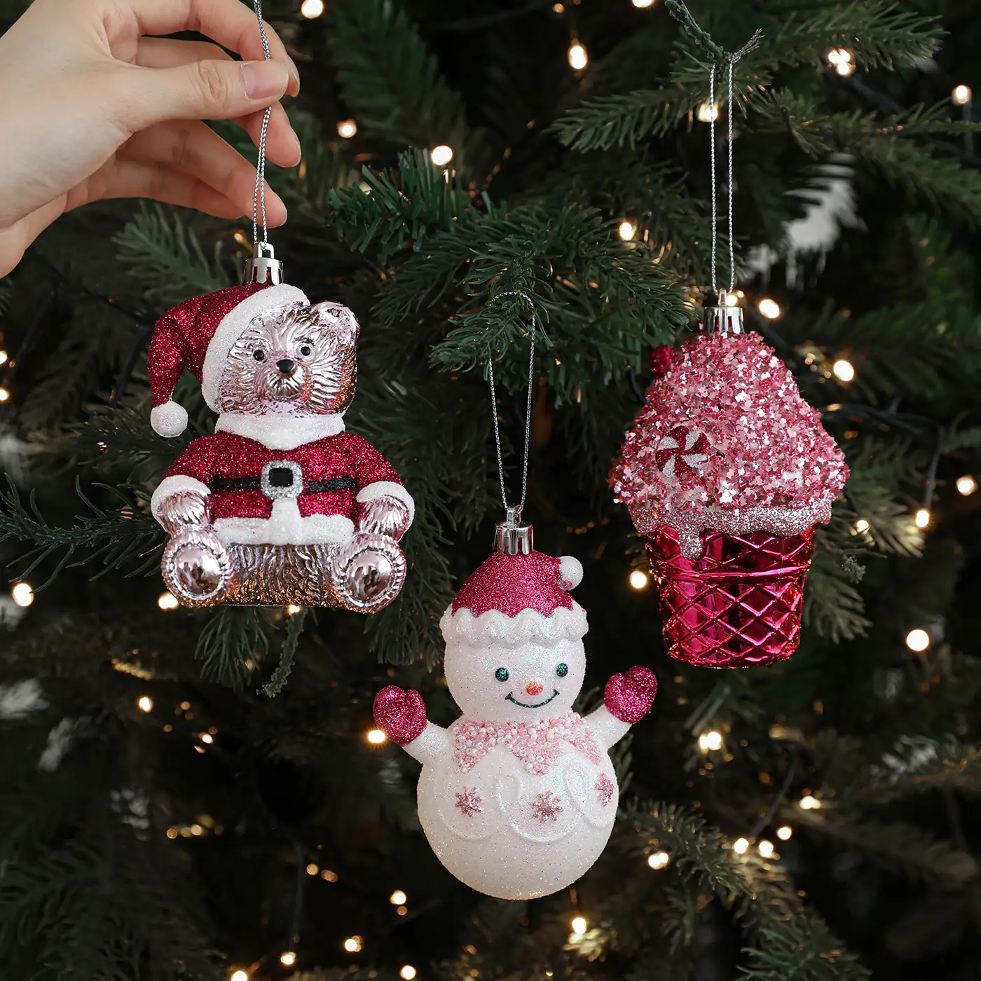 Red Cartoon Teddy Bear Christmas Window Hanging Ornament