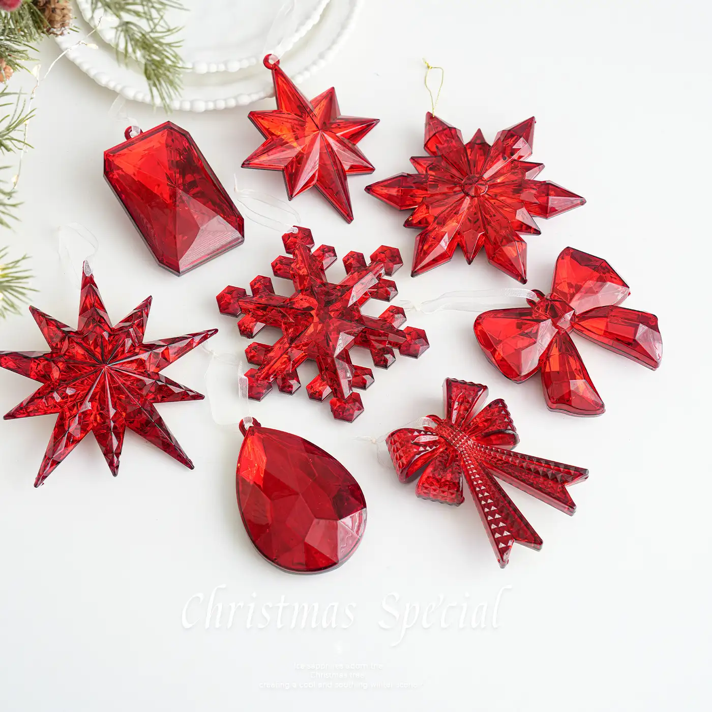 Red transparent snowflake Christmas hanging ornament