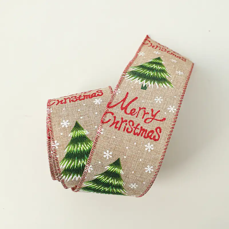 Handmade Faux Linen Christmas Bow Ribbon Decoration