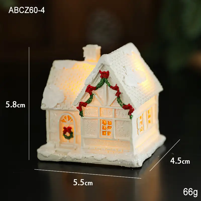 白色發光樹脂聖誕小屋桌面擺件