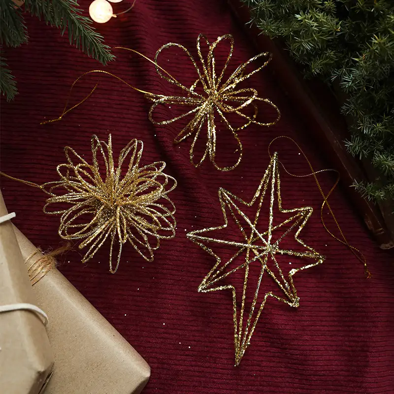 Gold Glitter Novelty-Shaped Christmas Ball Hanging Ornaments Holiday Decoration