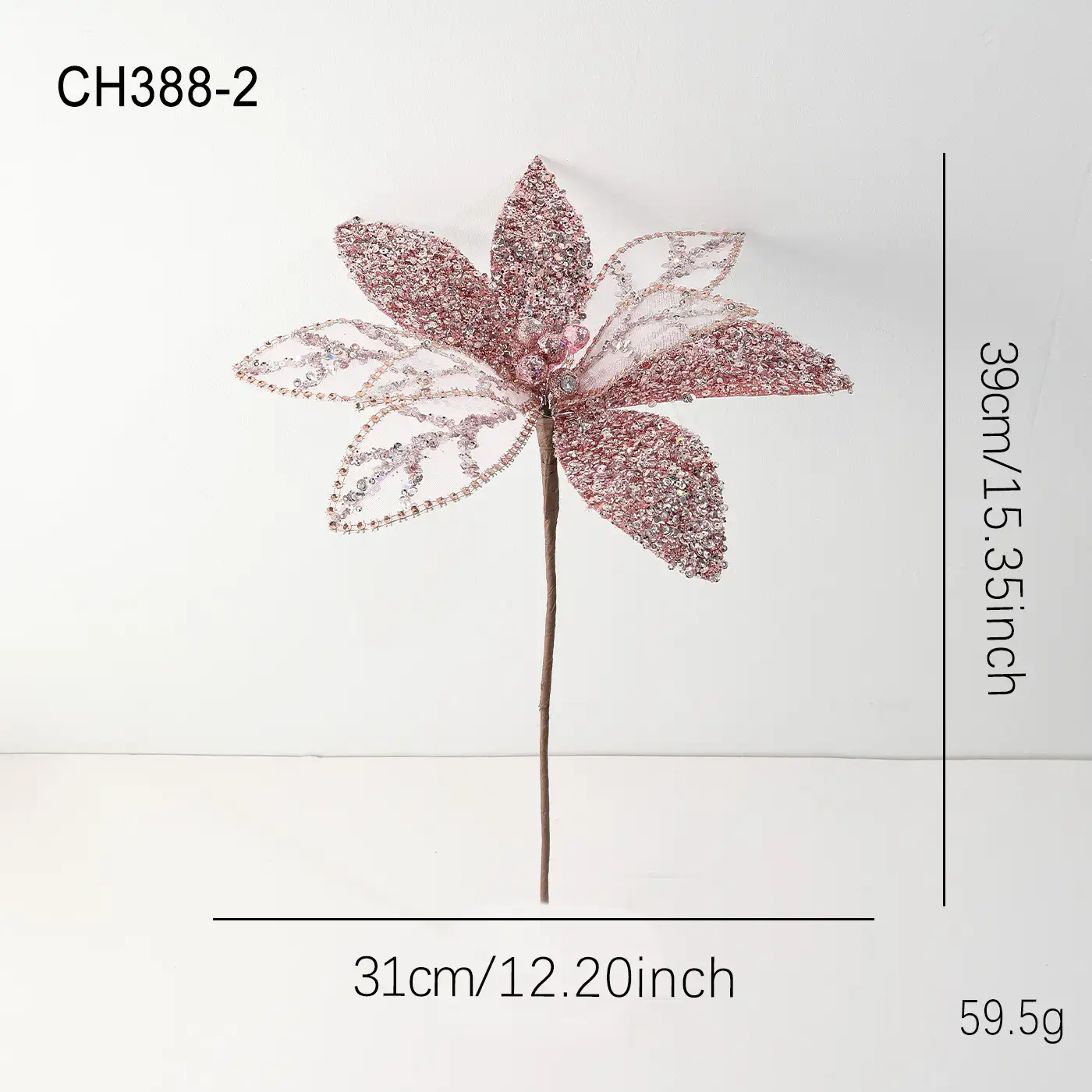 高檔香檳粉聖誕樹仿真網紗花