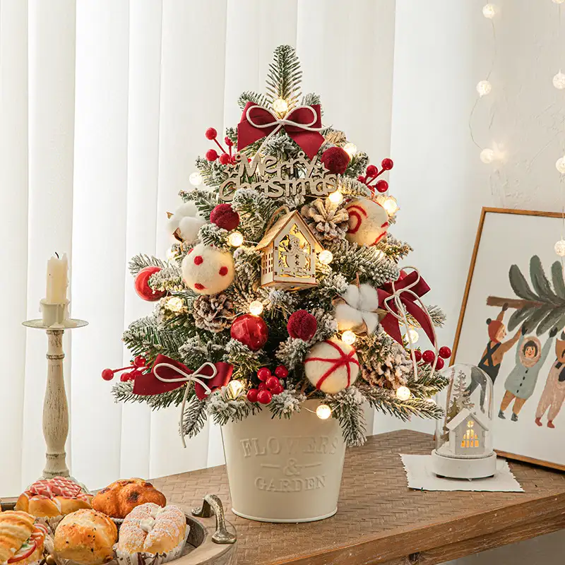 Mini desktop Christmas tree DIY kit with PE-reinforced iron bucket base