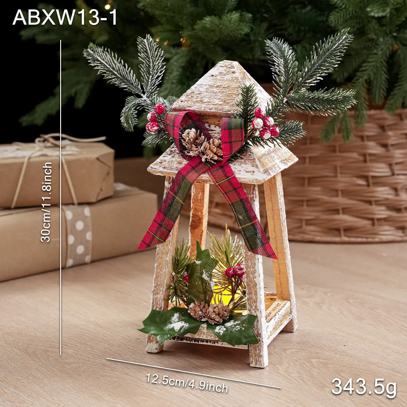 木質發光聖誕雪景小屋擺件